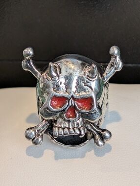 Vintage G&S 1987 Live to Ride Skull Red Eyes Biker Ring Sz 8 Horns